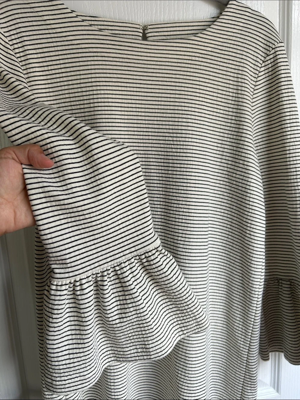 J. Crew Black and White Striped Bell-Sleeve Shift Dress